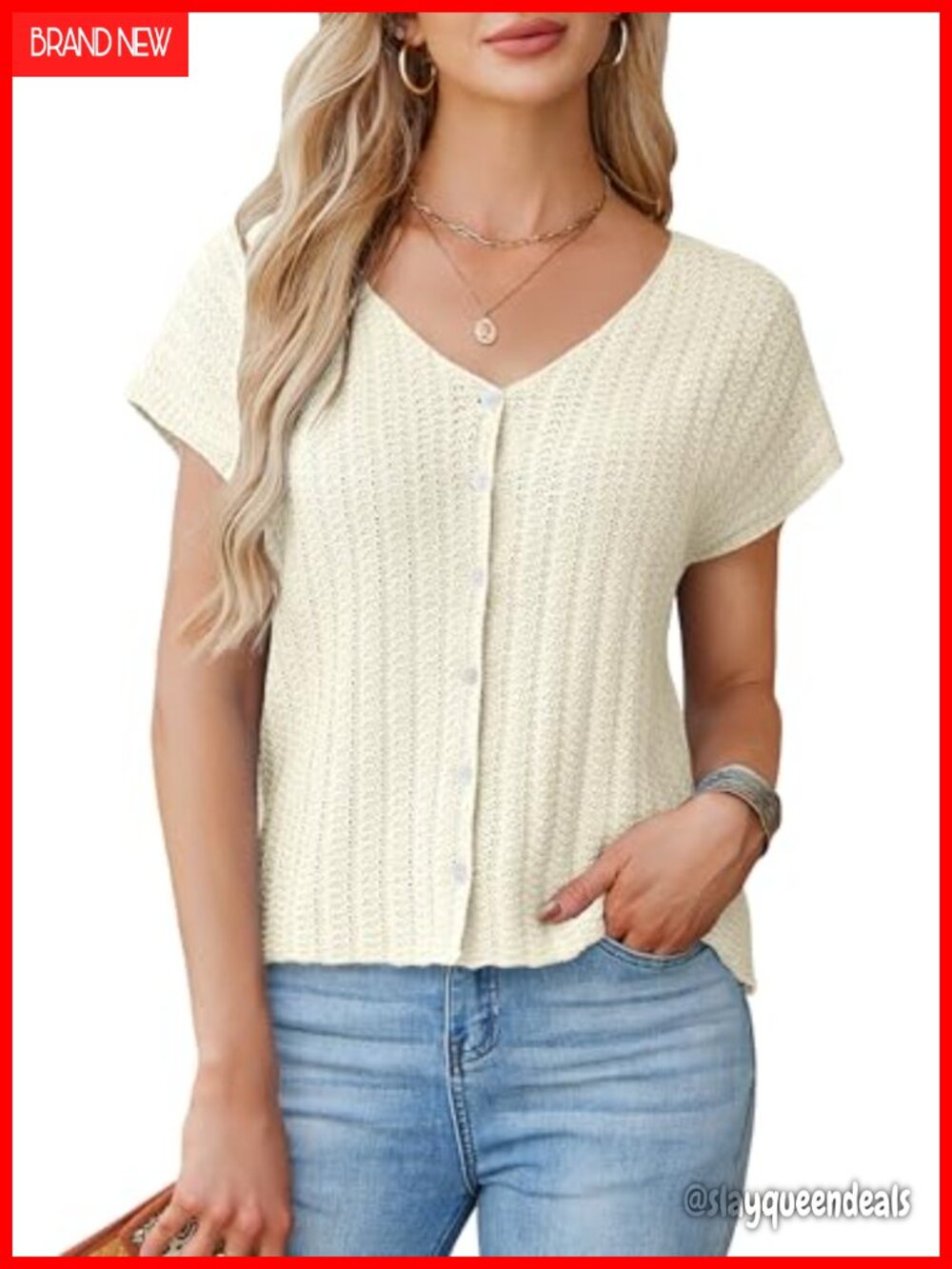 Crochet Knit Sweater Vest Button Down V Neck Cap Sleeve Cardigan